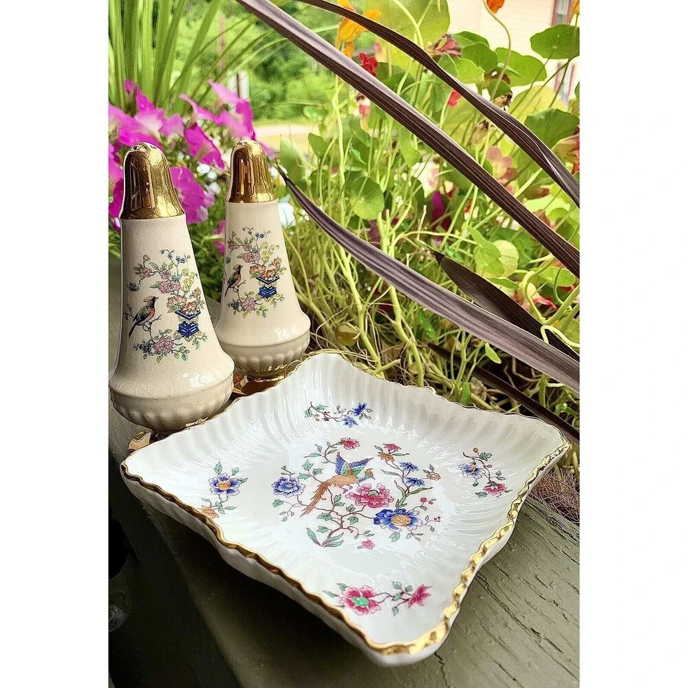Vintage Hammersley Spode Bird Of Paradise Shakers & Tray Set Chintz Bone China